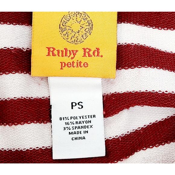 Ruby Rd. Red White Stripe Cowl Neck Long Roll Tab Sleeve Top PS Lightweight Soft - Picture 4 of 4